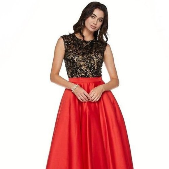 NEW BLACK RED EVENING FORMAL Lace Bodice Sleeveless A-Line Prom Dress JT661 - Picture 6 of 7